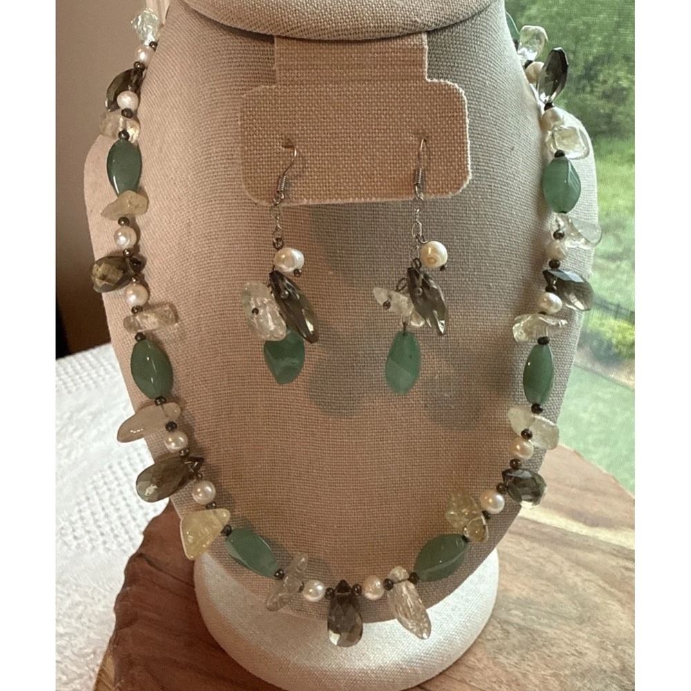 Suzanne Somers Multi-colored Crystal and Stone Necklace & Earrings 90s Y2K